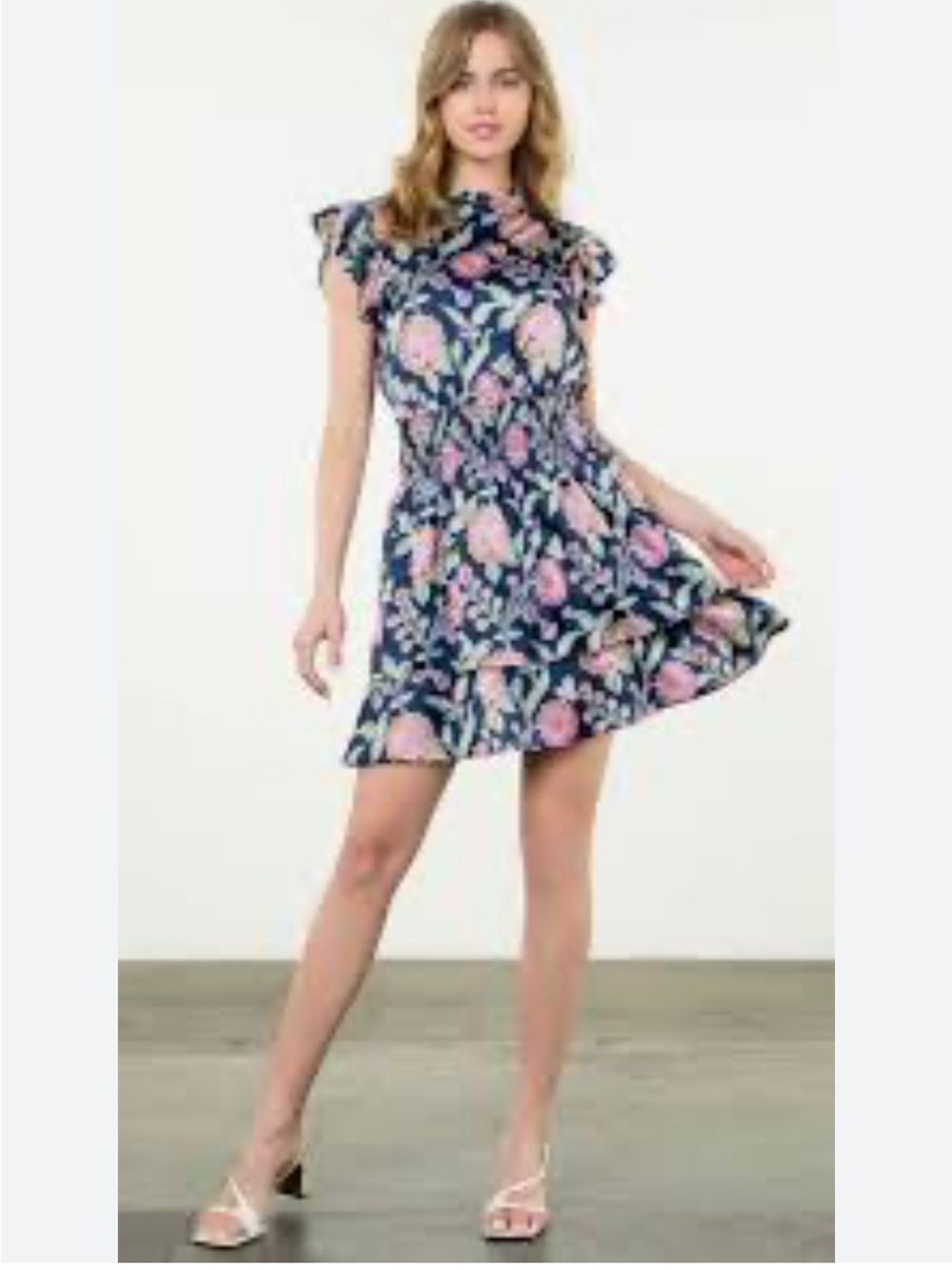 THML smocked waist flutter sleeve floral dress in multi
